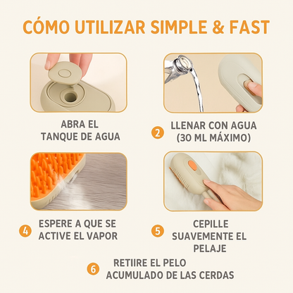 Cepillo de vapor para mascotas 4 en 1